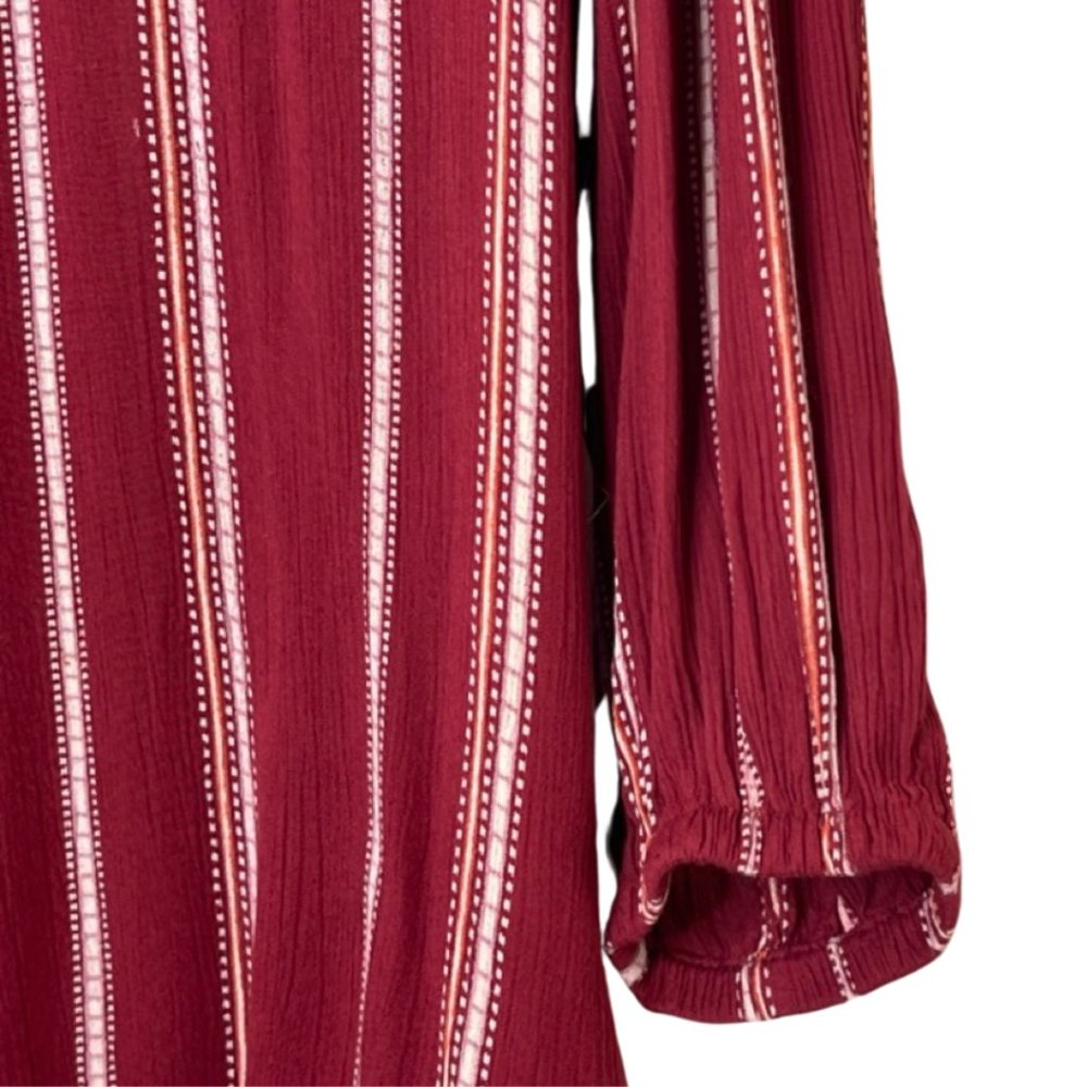 ANA | Red Striped 3/4 Elastic Sleeve Blouse with Waist Tie | Size M - Picture 4 of 10